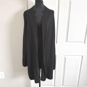 Women's Eileen Fisher Long Black Cardigan Duster 100% Tencel Lyocell Open SZ L